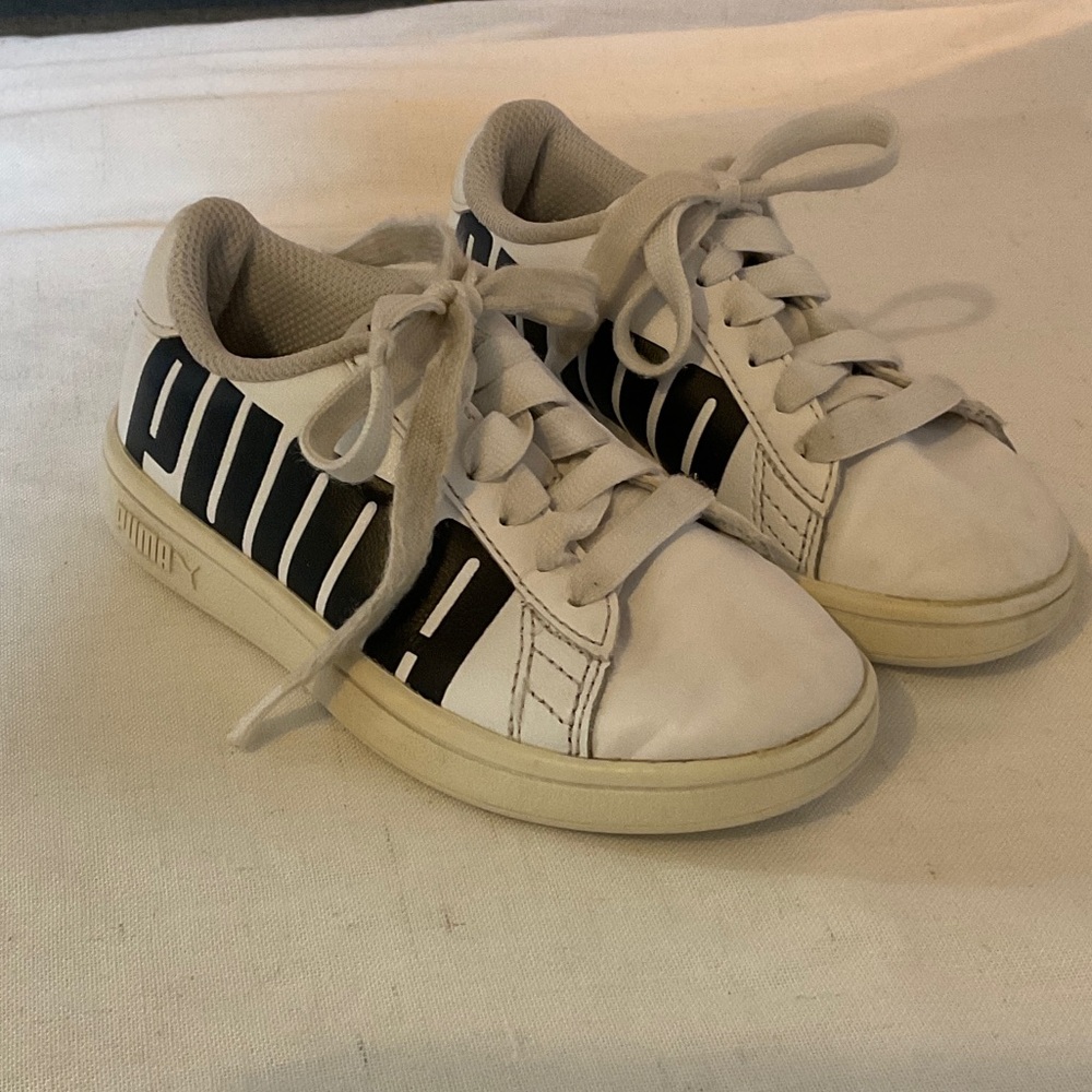 Puma Kids White and Black Logo Sneakers